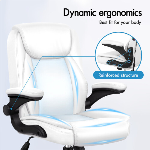 ELFORDSON ELFORDSON Massage Office Chair Executive Computer PU Leather White 2