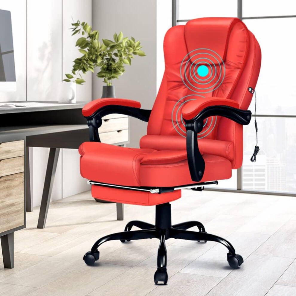 ELFORDSON Massage Office Chair Executive Gaming Seat PU Leather Red