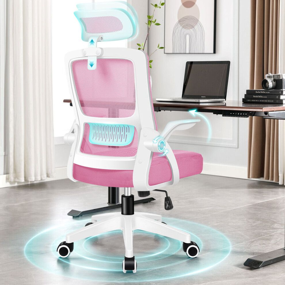 ELFORDSON Mesh Office Chair Executive Fabric Seat Tilt Pink