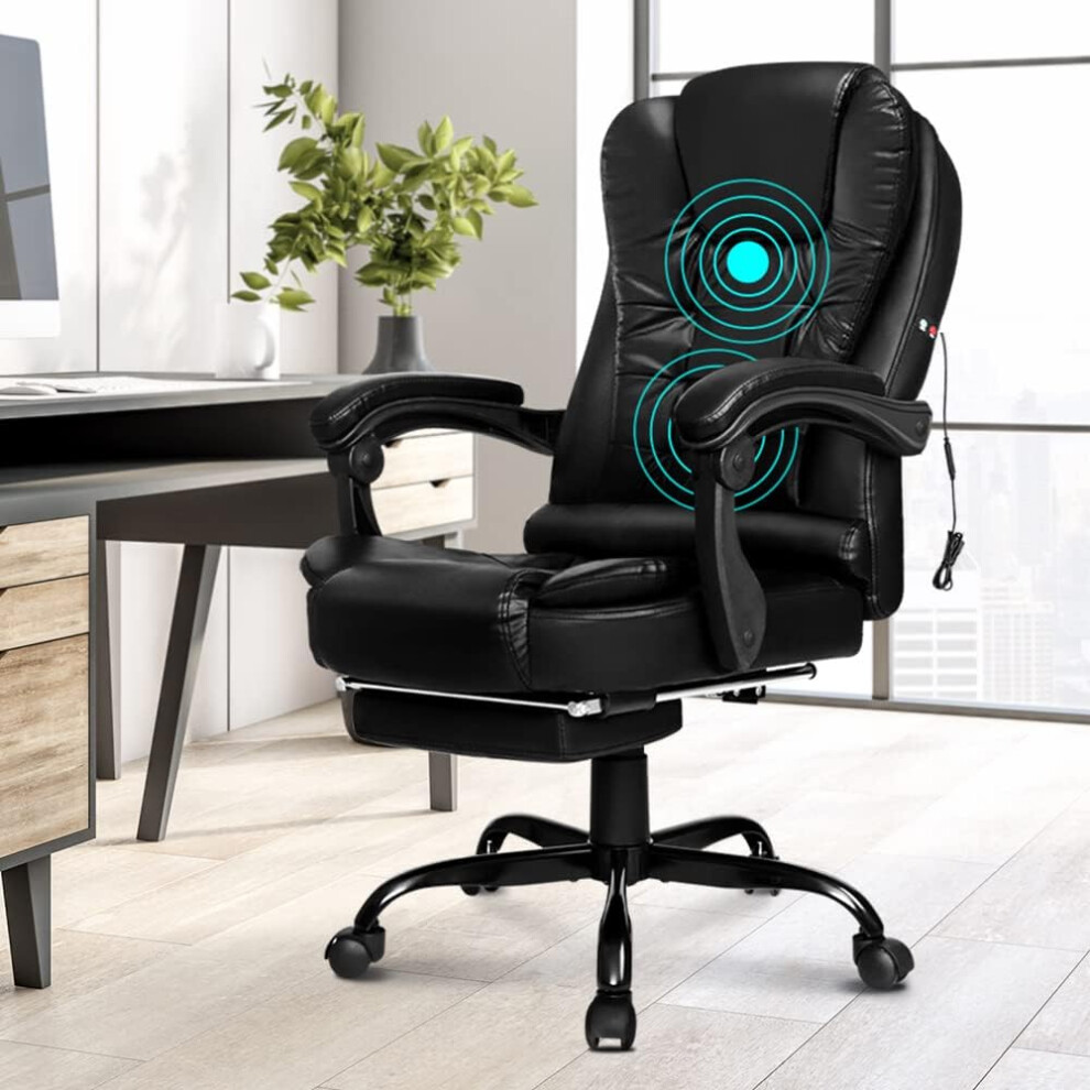 ELFORDSON Massage Office Chair Footrest Gaming Seat PU Leather