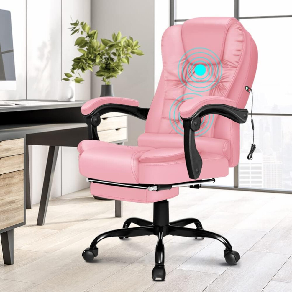 ELFORDSON Massage Office Chair Footrest Gaming Seat PU Leather Pink