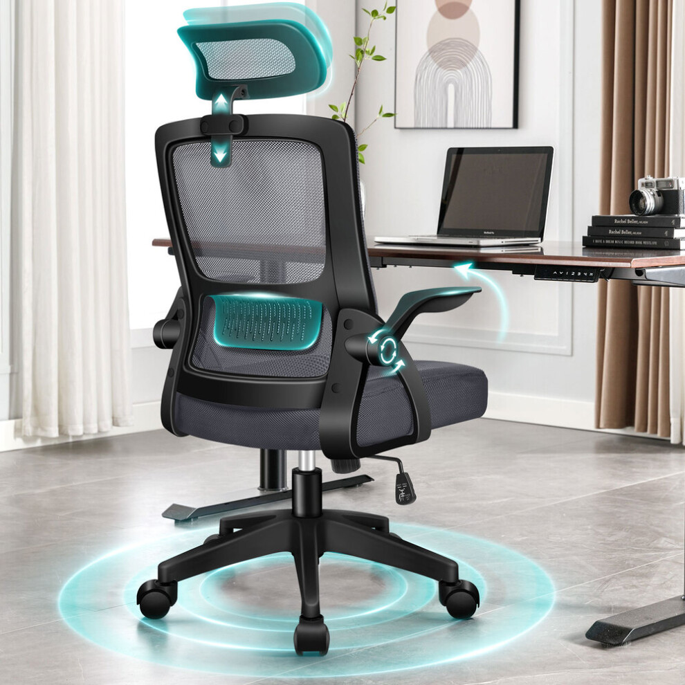 ELFORDSON Mesh Office Chair Executive Seat Tilt Black & Dark Grey