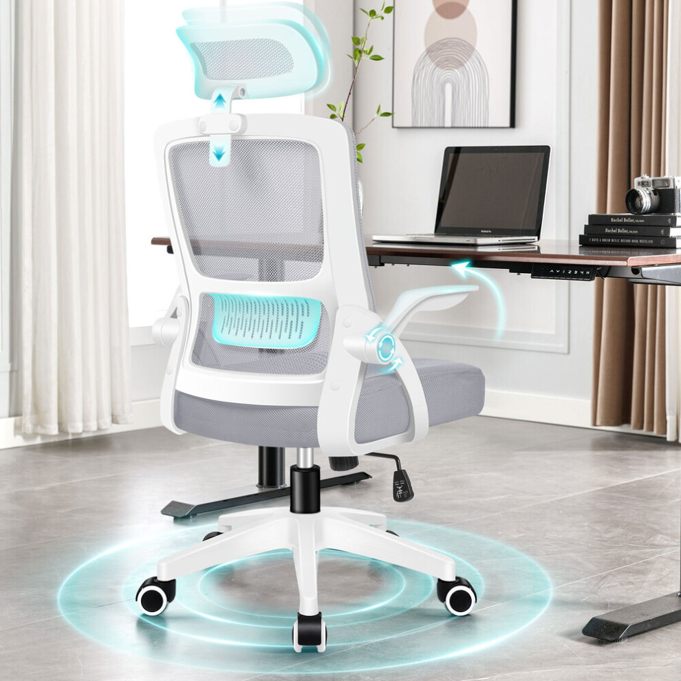 ELFORDSON Mesh Office Chair Executive Seat Tilt White & Light Grey