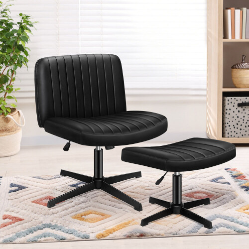 ELFORDSON ELFORDSON Office Chair Computer Executive Seat Work Ottoman PU Leather Black