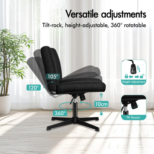 ELFORDSON ELFORDSON Office Chair Computer Executive Seat Work Ottoman Fabric Black 2