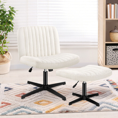 ELFORDSON ELFORDSON Office Chair Computer Executive Seat Work Ottoman Boucle White