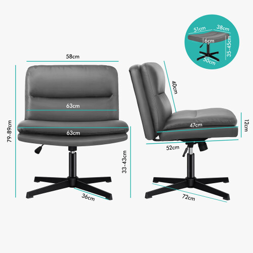 ELFORDSON ELFORDSON Office Chair Computer Cross-legged Seat Work Ottoman PU Leather Grey 1