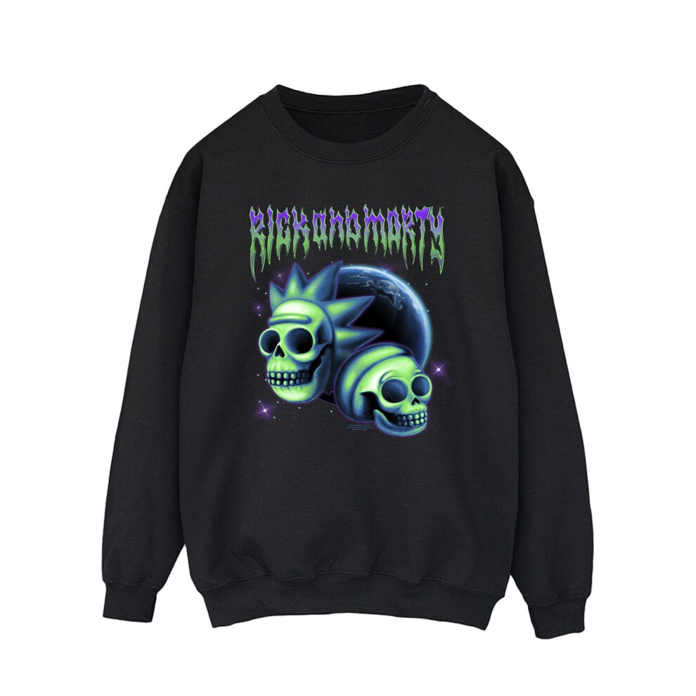 (S, Black) Rick And Morty Mens Space Skull Sweatshirt