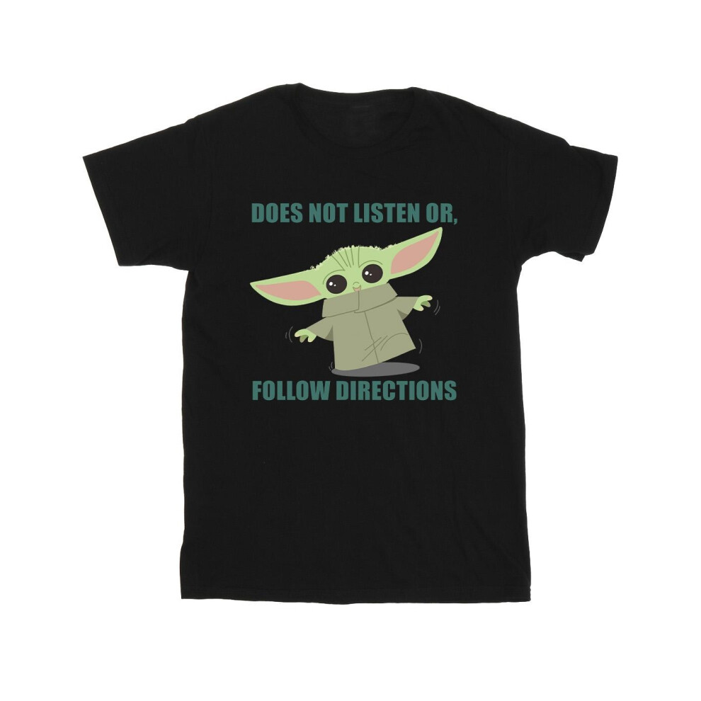 (12-13 Years, Black) Star Wars Girls The Mandalorian Grogu Does Not Listen Cotton T-Shirt