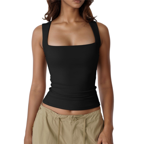 Women'S Square Neck Sleeveless Tank Tops Basic Tight T-Shirts