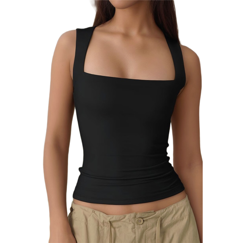 Women'S Square Neck Sleeveless Tank Tops Basic Tight T-Shirts 2