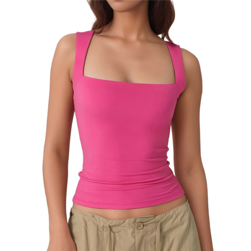 Women'S Square Neck Sleeveless Tank Tops Basic Tight T-Shirts 2