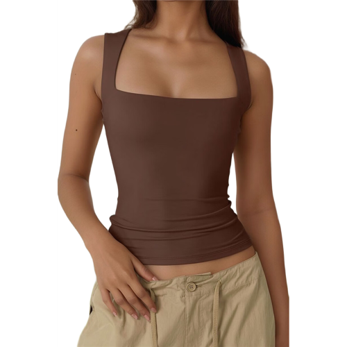 Women'S Square Neck Sleeveless Tank Tops Basic Tight T-Shirts 2