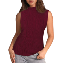 Women'S Sleeveless Mock Neck Textured Tank Top