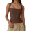 Women'S Square Neck Sleeveless Tank Tops Basic Tight T-Shirts 3