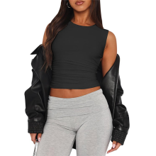 Womens Summer Tank Tops Sleeveless Crewneck Knit Slim Fitted Side Ruched Casual Basic Shirt