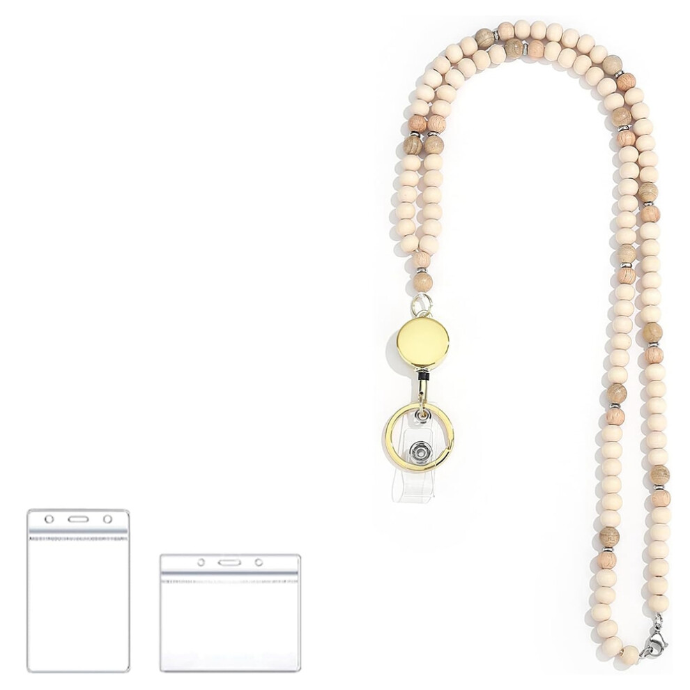 Cordones RetráCtiles Para Llaves, Porta Credencial, Cuentas De Madera-image