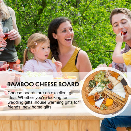Σετ μπαμπού Cheese Board Εξοπλισμένο με στρογγυλές ξύλινες σανίδες για πικνίκ 2