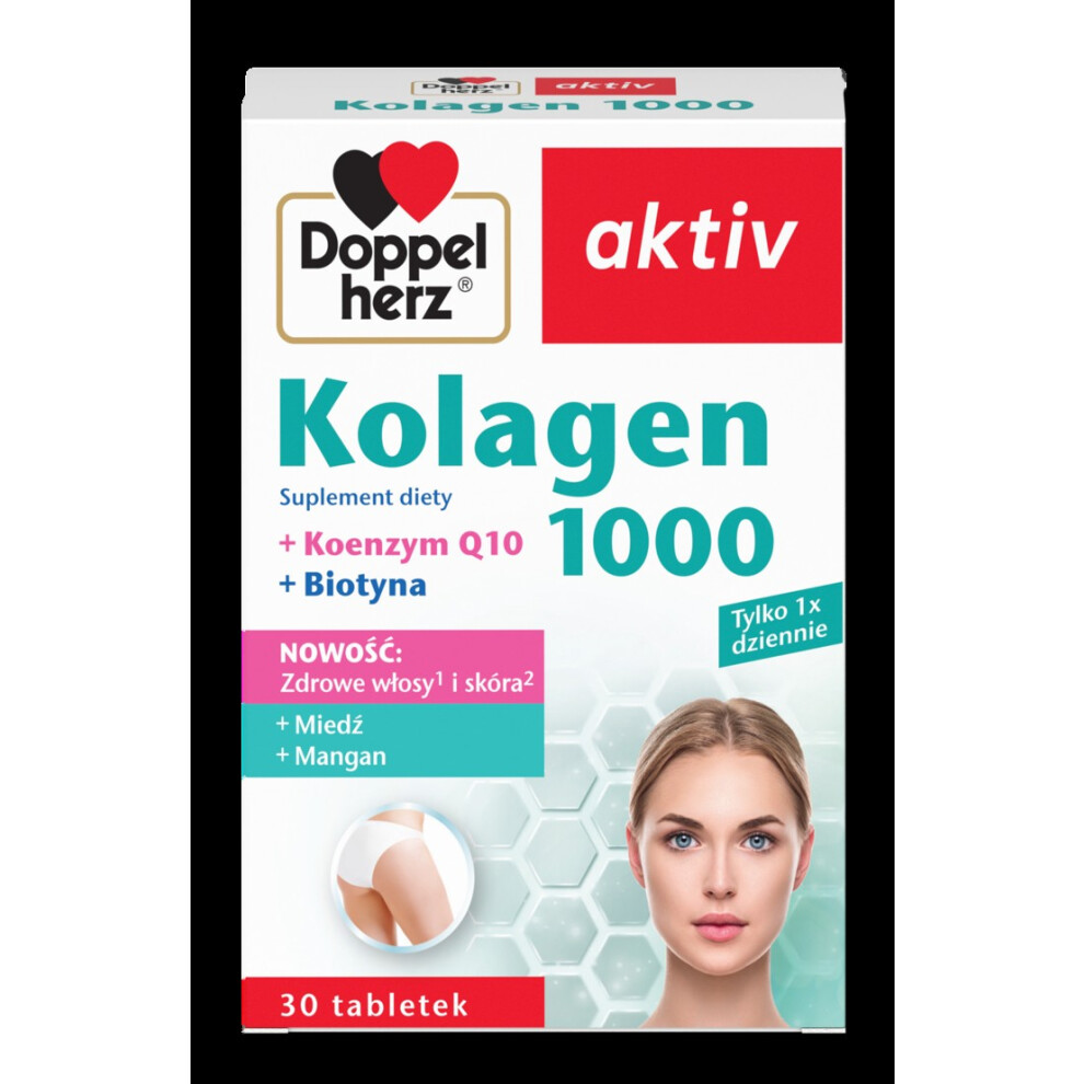 New Doppelherz Aktiv Kolagen 1000+Q10+Biotyna, 30 Kapsułek – 1000 Mg Kolagenu Z Witaminą C, Koenzymem Q10 I Minerałami