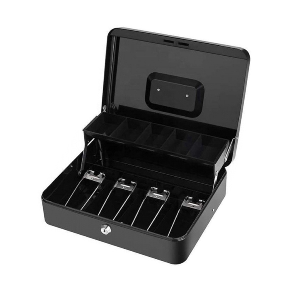 Caisse enregistreuse en métal avec serrure à clé - Boîte de rangement portable pour l'argent, noire