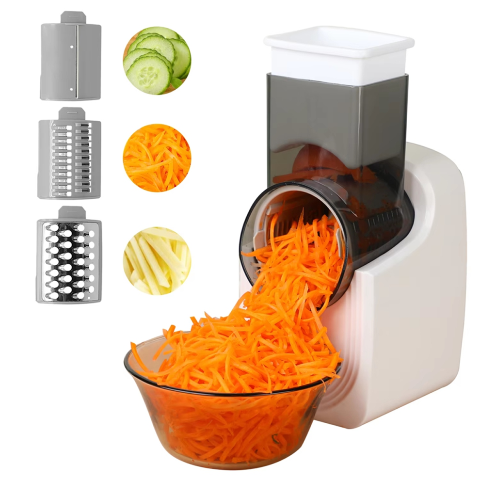 Electric Cheese Grater & Multifunction Slicer - Salad Maker, Veggie Cutter, Cheese Shredder, Spiralizer, Compact Kitchen Tool