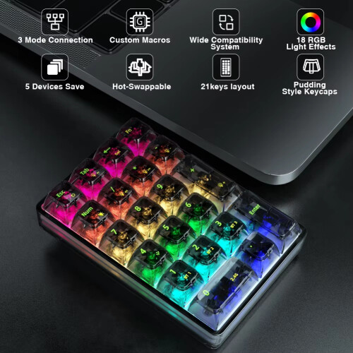 Μηχανικό πληκτρολόγιο Bluetooth K21 Number Pad RGB 21 Keys Μαύρο 1