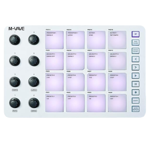 Kabelloses MIDI-Pad, Bluetooth-MIDI-Controller, Weiß
