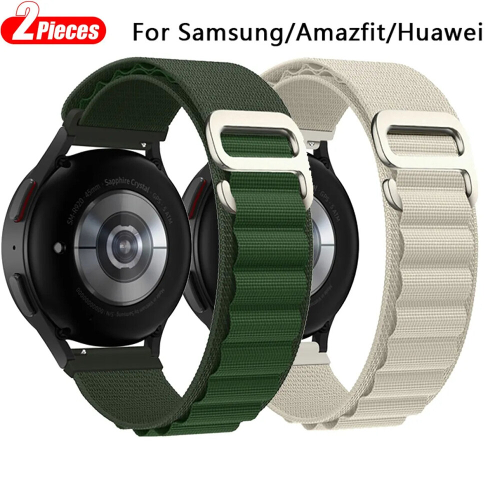 (Green and Beige, 22mm) 2pcs Strap For Samsung Galaxy Nylon Alpine Loop Bracelet Huawei Watch-image-OPC-PGMP2JX-NEW