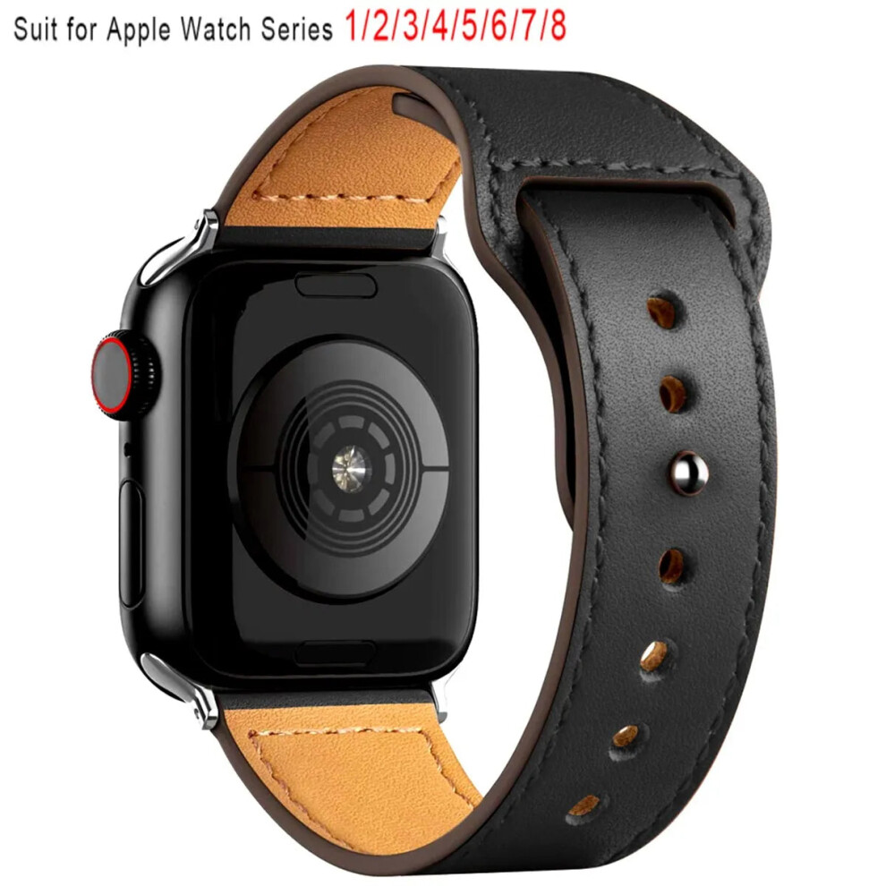 (, 38Mm 40Mm 41Mm) Leather Band For Apple Watch Iwatch Black 7500118018421