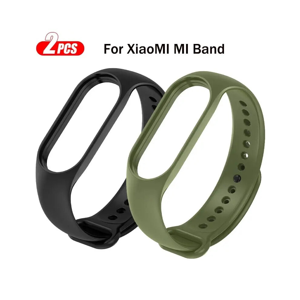 (Black And Green, Mi Band 5 6 7) 2Pcs Watchband For Xiaomi Mi Band Strap Silicone Green,Black 768973687542