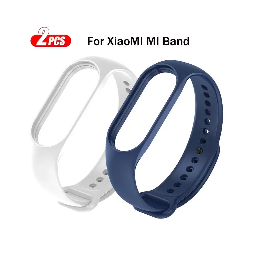 (Blue And White, Mi Band 3 4) 2Pcs Watchband For Xiaomi Mi Band Strap Silicone Blue,White 4337234959931