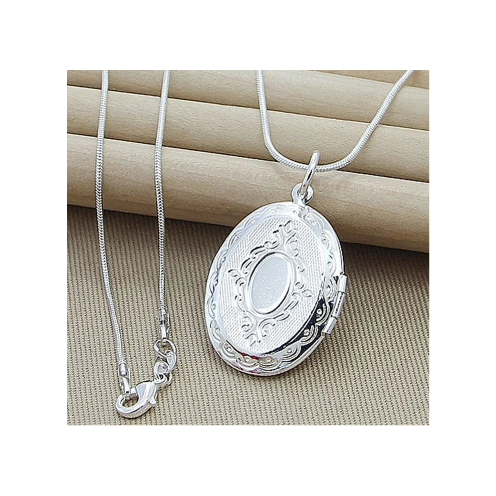 Doteffil (55Cm) 925 Sterling Silver Oval Round Photo Frame Pendant Womens Necklace