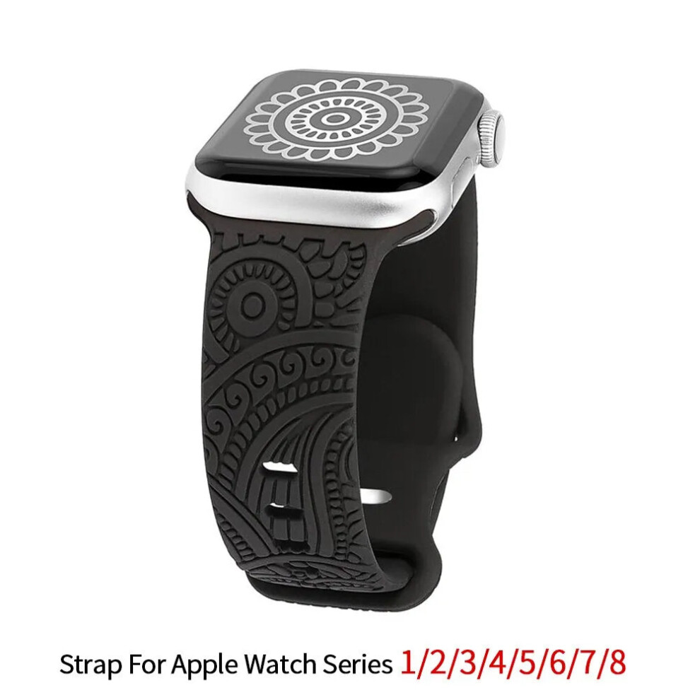 (, 38 40 41Mm) Hot Engraved Pattern Silicone Band For Apple Watch Iwatch Black 4523602501837