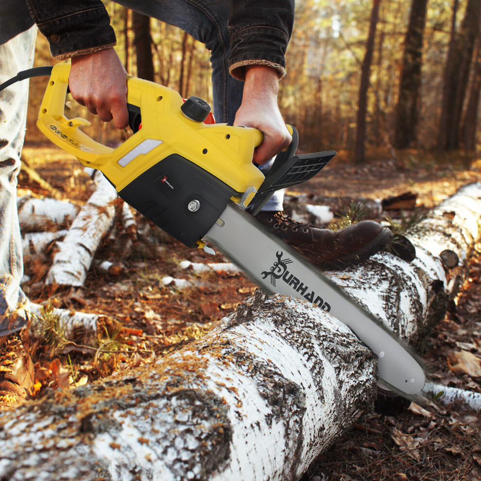 DURHAND Electric Chainsaw Garden Tools, 2000 W, 40 cm Blade for Wood, Yellow