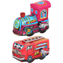 Lot de 2 mini trains mécaniques en étain