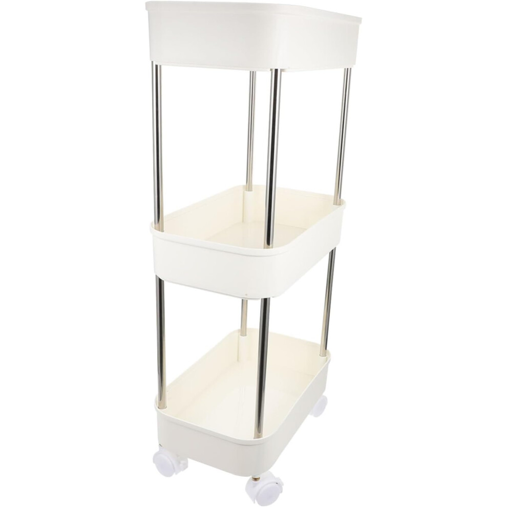 Étagère de rangement mobile à 3 niveaux pour cuisine, pour salle de bain/bureau, couleur blanche, facile à déplacer et à nettoyer