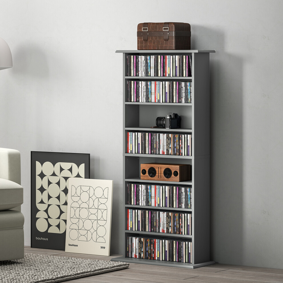HOMCOM CD Storage Unit DVD Tower Blu-ray Storage Shelf for Living Room Grey