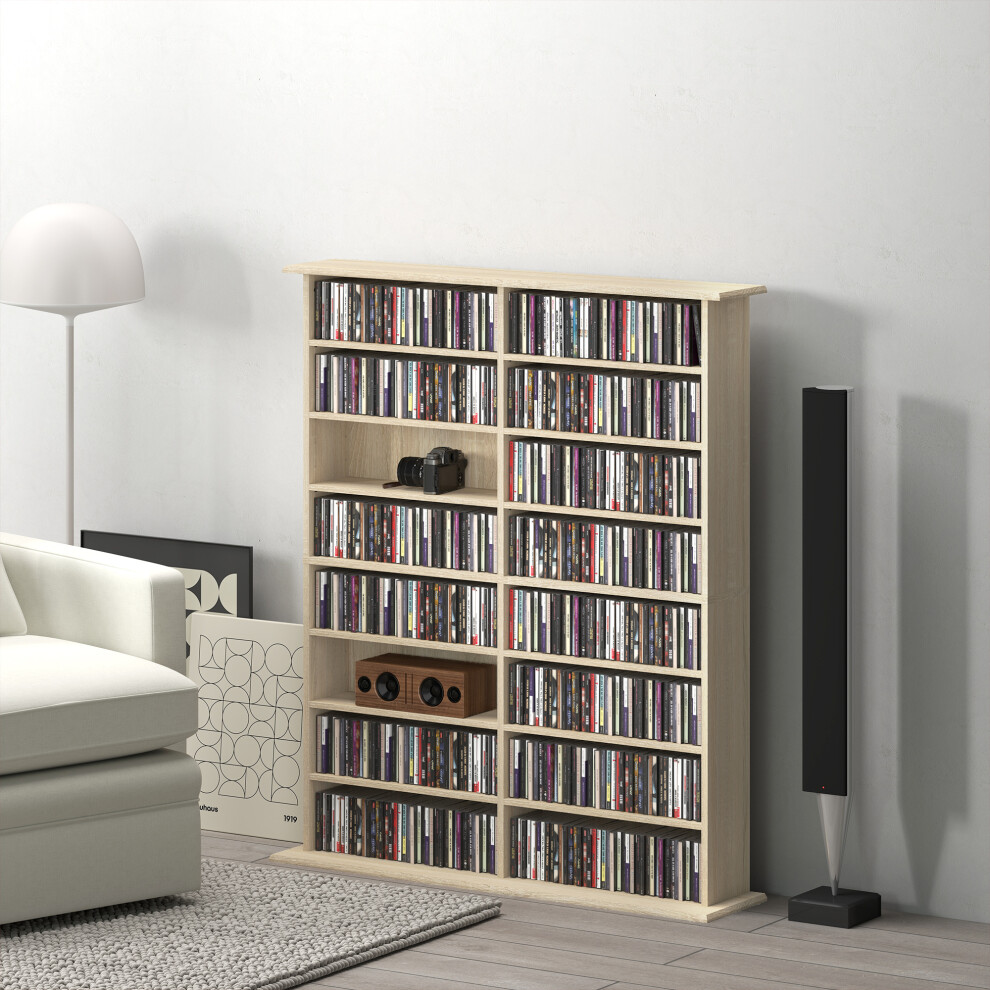 Homcom Cd Storage Unit Dvd Tower Blu-Ray Storage Shelf For Office, Natural
