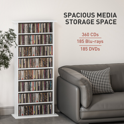 Homcom HOMCOM CD Storage Unit DVD Tower Blu-ray Storage Shelf for Living Room White 2