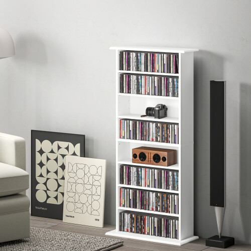 Homcom HOMCOM CD Storage Unit DVD Tower Blu-ray Storage Shelf for Living Room White