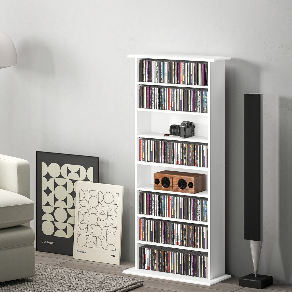 HOMCOM CD Storage Unit DVD Tower Blu-ray Storage Shelf for Living Room White