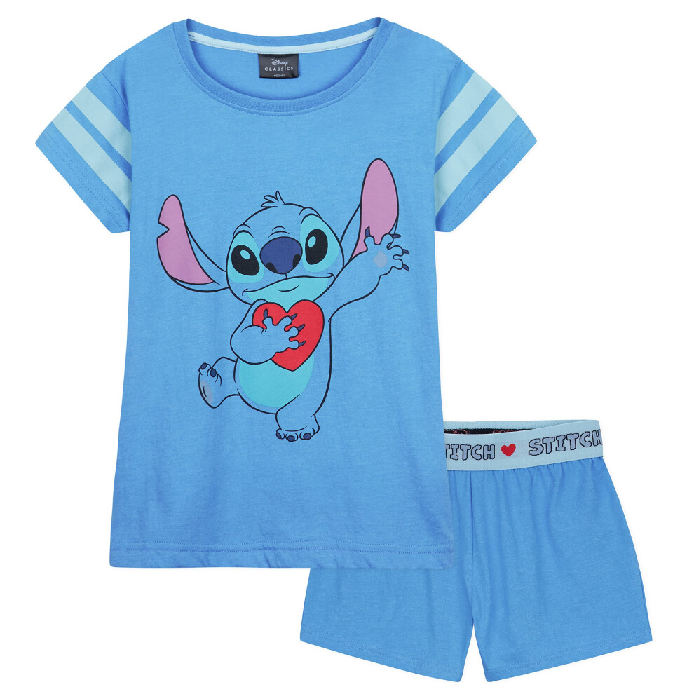 Disney Stitch Girls Pyjamas for Kids and Teens 2 Piece Nightwear Short PJs for Girls Age 7-14 Eeyore and Stitch Gifts (Blue Stitch  11-12 Years)