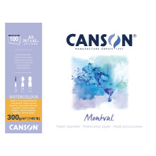 Canson Montval 300 g/m? akvarel ?velsespapirblok inklusive 100 ark St?rrelse: A3 Naturlig hvid og koldpresset (ikke)