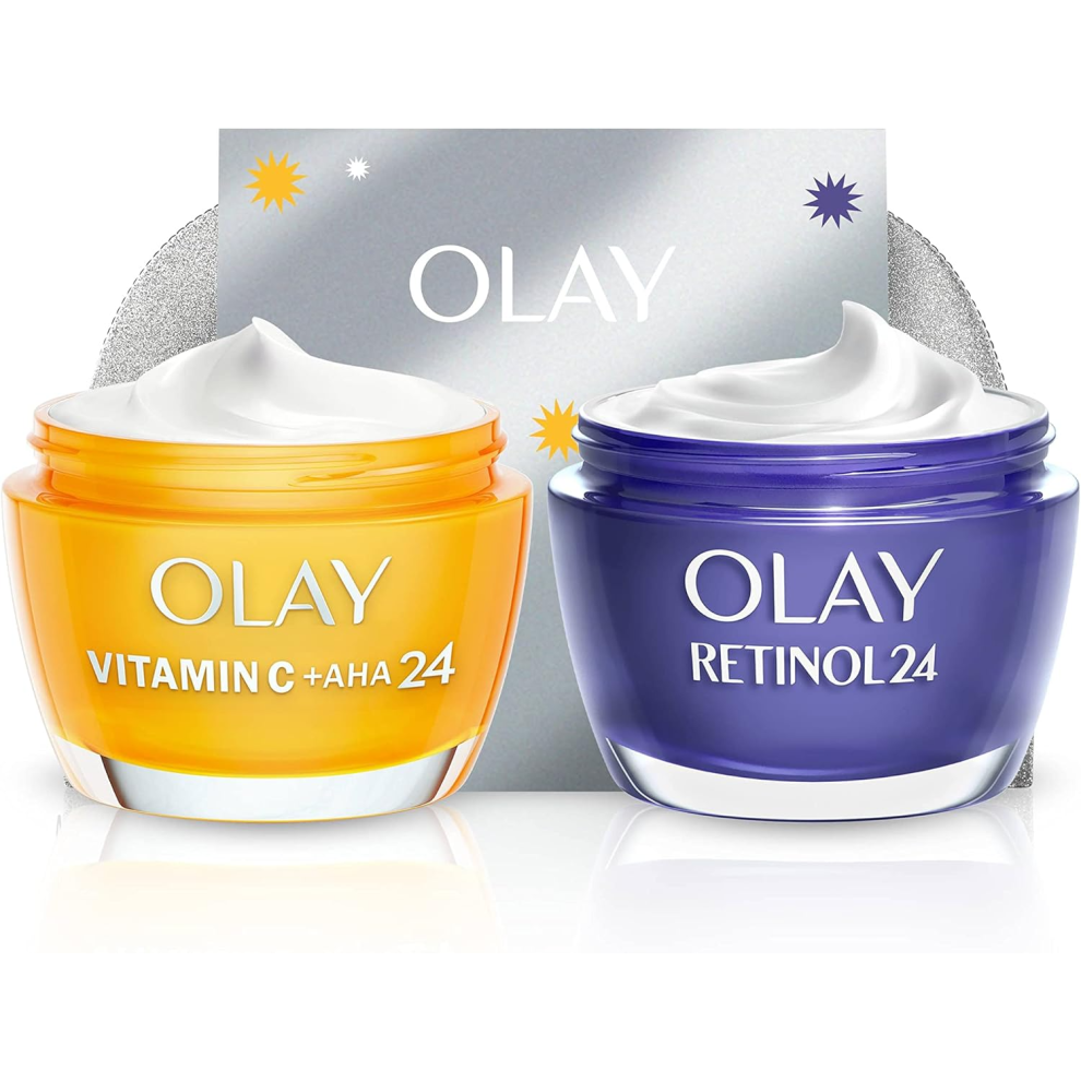 Olay Moisturiser Gift Bag, Womens Skin Care Gift Sets And Kits, Vitamin C Plus Aha 24 Face And Retinol 24 Night C Cream
