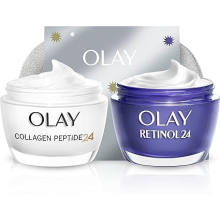 Olay Moisturiser Gift Bag, Womens Skin Care Gift Sets & Kits, Retinol 24 Night Cream 50ml & Collagen Peptide 24 Face Cr