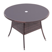 Garden Sanctuary Woven Wicker Tempered Glass Round Table, Brown
