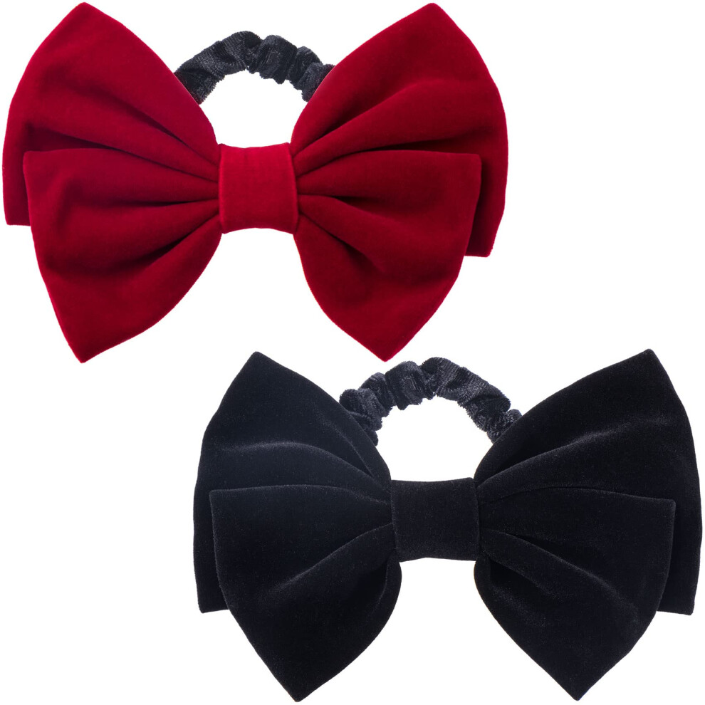 Pagow Lot De 2 Chouchous En Velours Pour Cheveux, Grands NœUds En Velours, NœUds Papillon En Satin Noir Et Rouge, Accessoires Pour Queue De Cheval-image