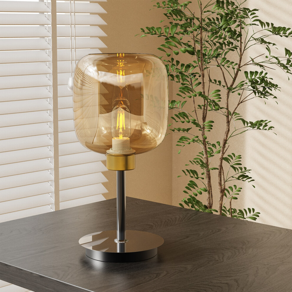 Industrial Bedside Table Lamp with Amber-tinted Glass Lampshade 3000K-image-OPC-PGMQQRY-NEW