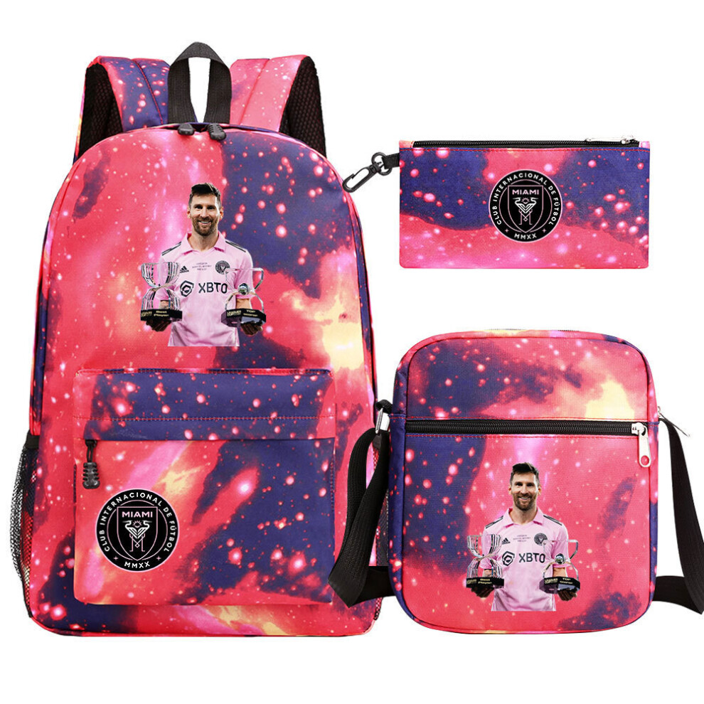 (25 color card picture, Three-piece set) New sports football star Yimihua starry sky teenager schoolbag three-piece set men and women shoulder set bac-image-OPC-PGMQW8Z-NEW