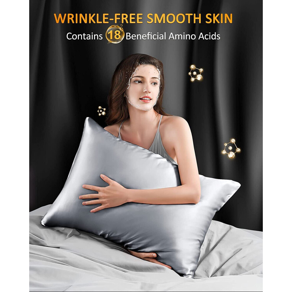 Yorkshire Bedding (Pack Of 4 (2 Pair), Grey) Satin Silk Pillowcases Pack Of 2 & 4 Hotel Quality Pillowcase Pair